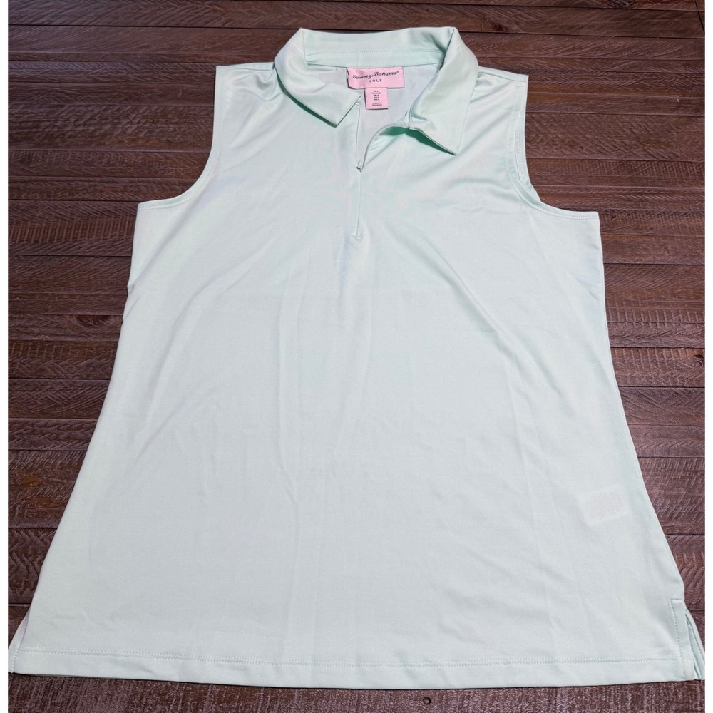 Tommy Bahama Golf Polo Women Large Mint Green Sleeveless Quarter Zip Preloved